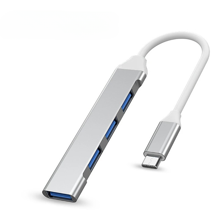 Two gray 4-port USB hubs, demonstrating the 1+1 free offer for enhanced connectivity