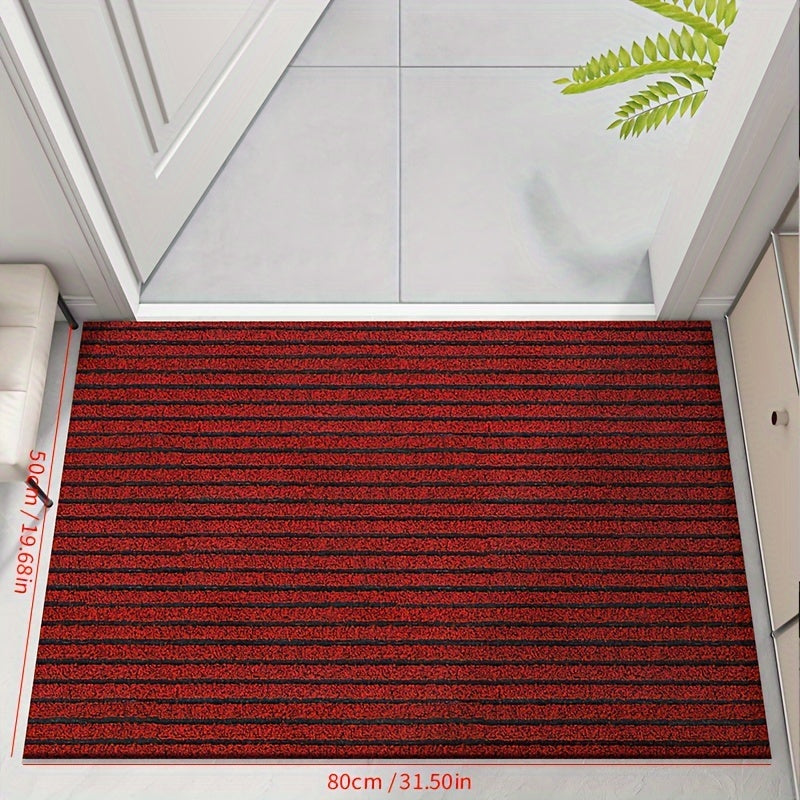 WeatherGuard Pro gray door mat, a non-slip, weather-resistant polyester mat for indoor or outdoor use.