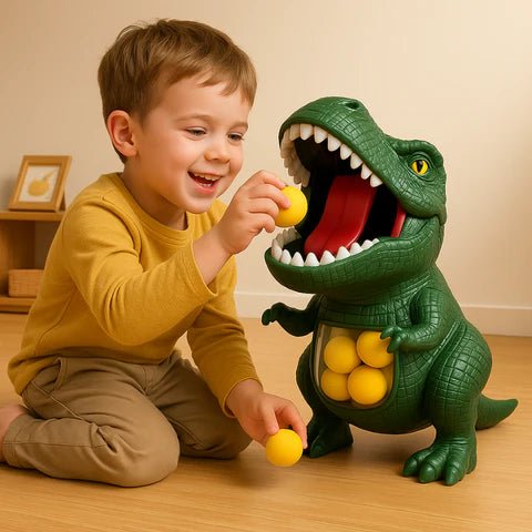 Safe children's dinosaur blaster shooting game, includes soft foam balls for endless indoor/outdoor active fun.