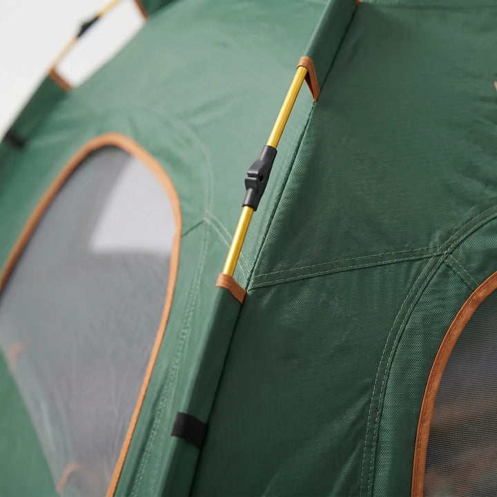 Adventure-ready green pop-up camping tent, offering quick setup and waterproof protection for all outdoor activities.
