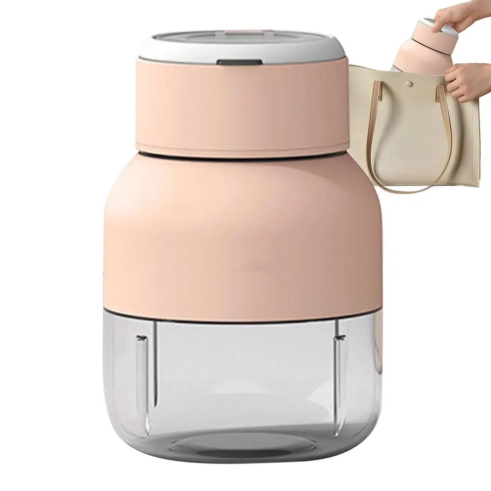 Two portable blenders, green and pink, for easy smoothies & juices. USB rechargeable personal kitchen appliances.