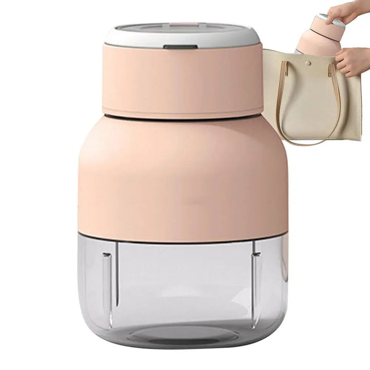 Two portable blenders, green and pink, for easy smoothies & juices. USB rechargeable personal kitchen appliances.