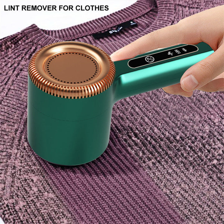 Restore fabrics with this green USB rechargeable lint remover, a portable fuzz cleaner.