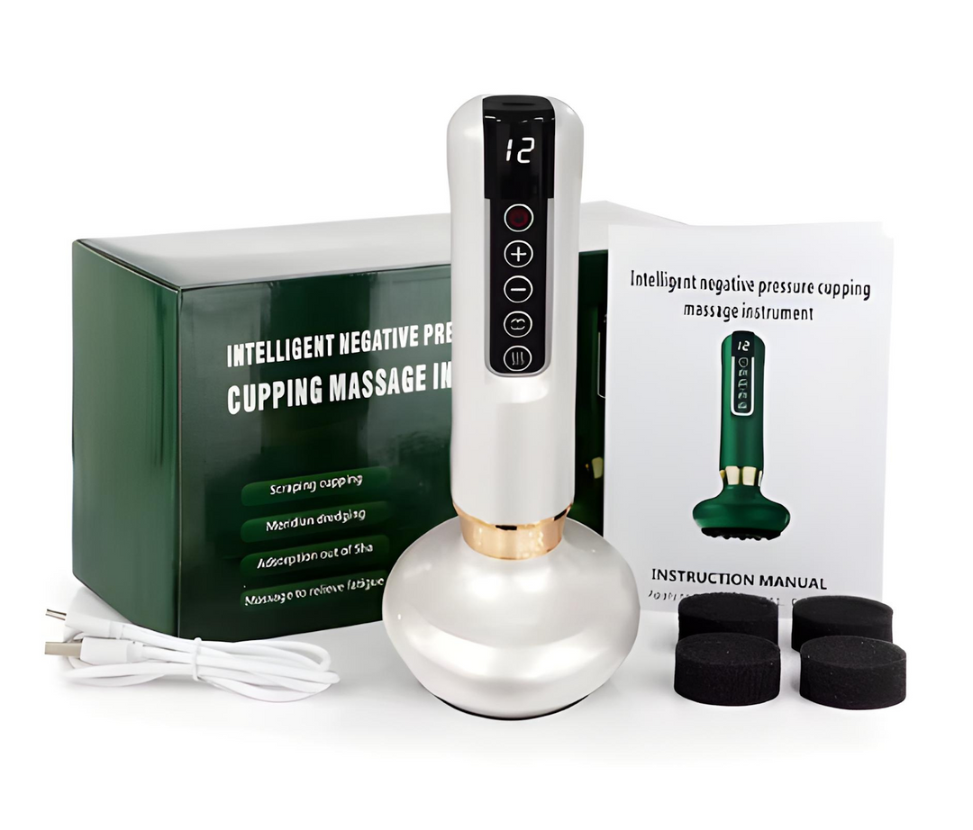 Green & white anti-cellulite cupping device for smoother skin and body sculpting.