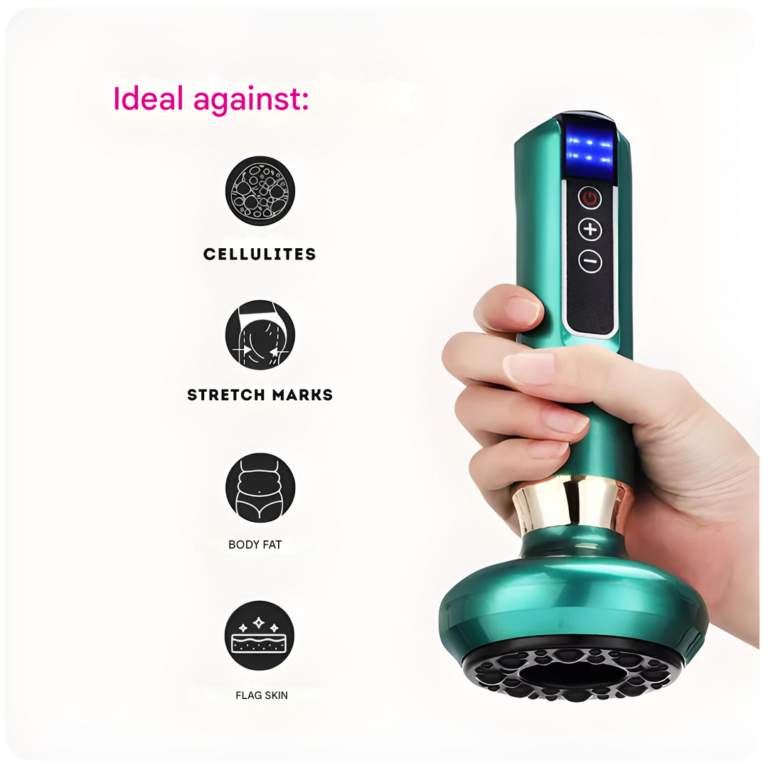 Electric anti-cellulite cupping device with infrared light for a spa-like massage.