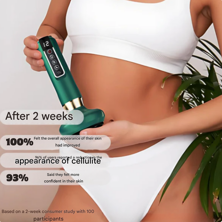 Body sculpting cupping device, white with green accents, for smoother, toned skin.