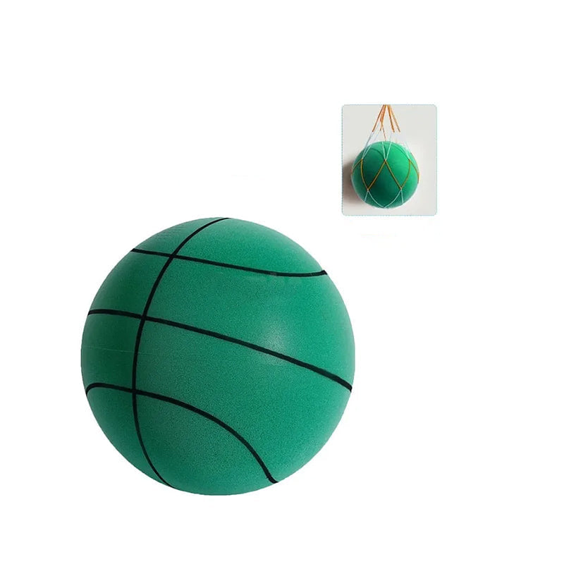 Green and yellow kids' silent indoor foam basketball, perfect for apartment play