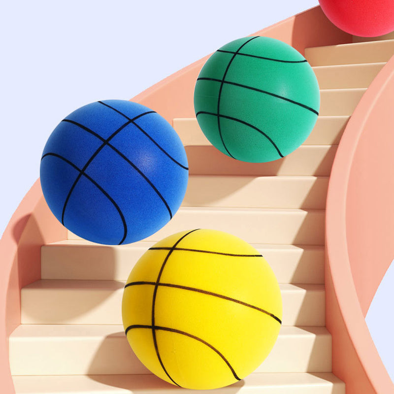 Indoor silent foam basketball, green and yellow, offering quiet fun for kids