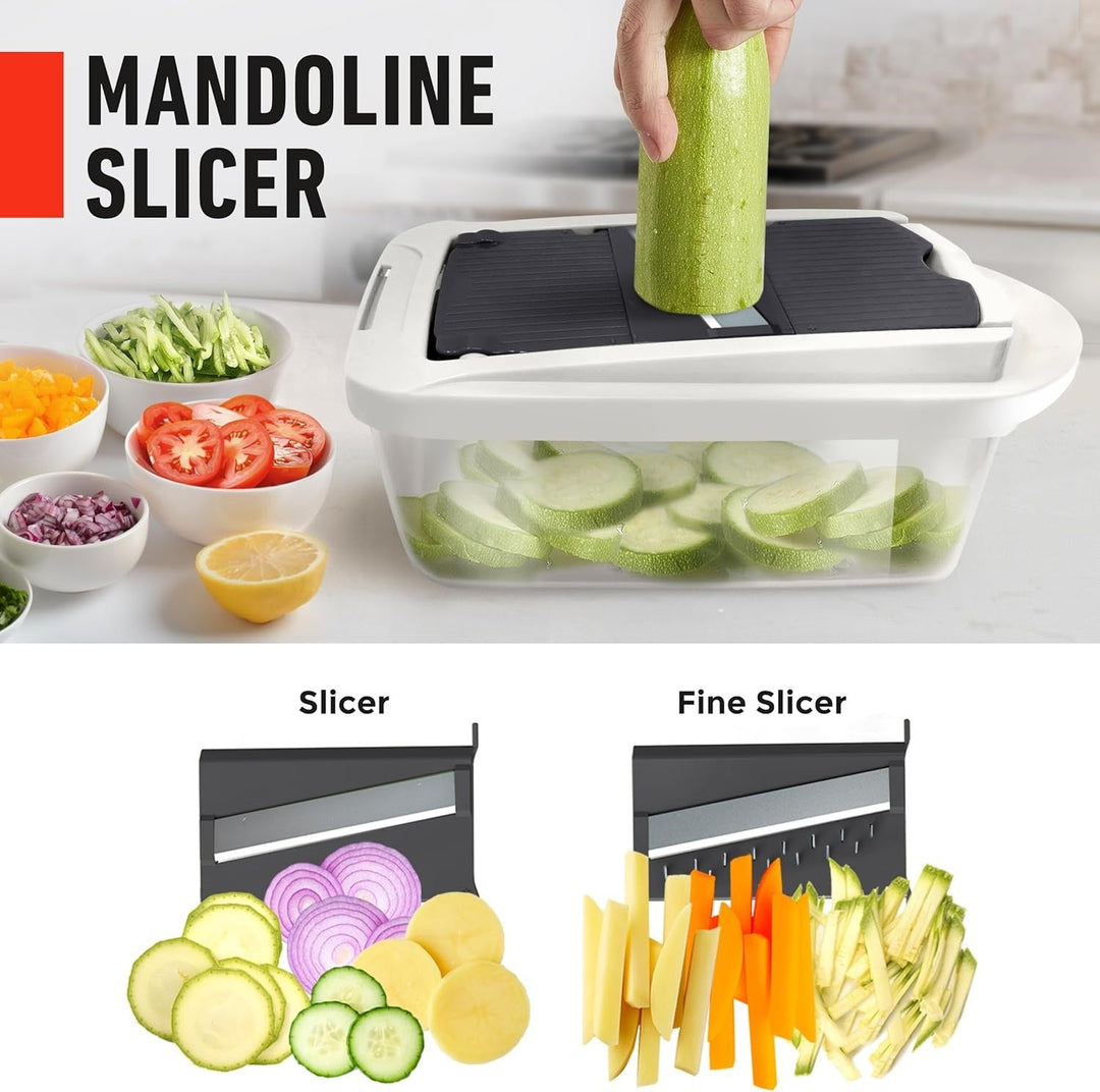 Versatile kitchen accessory: 10-in-1 food chopper and slicer in grey and green