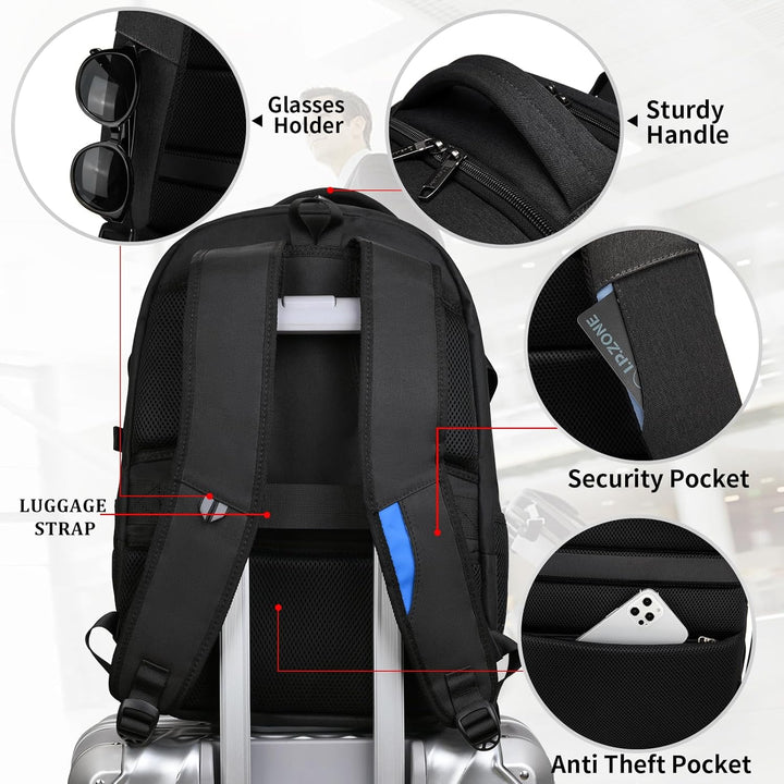 Water-resistant travel backpack in grey, perfect for business trips