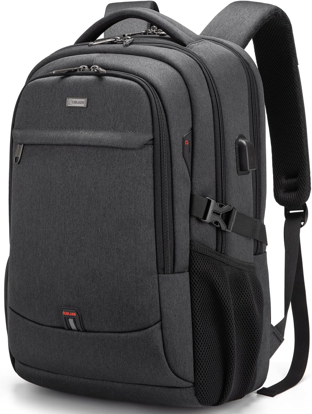 Grey backpack for work or college, highlighting ample storage space