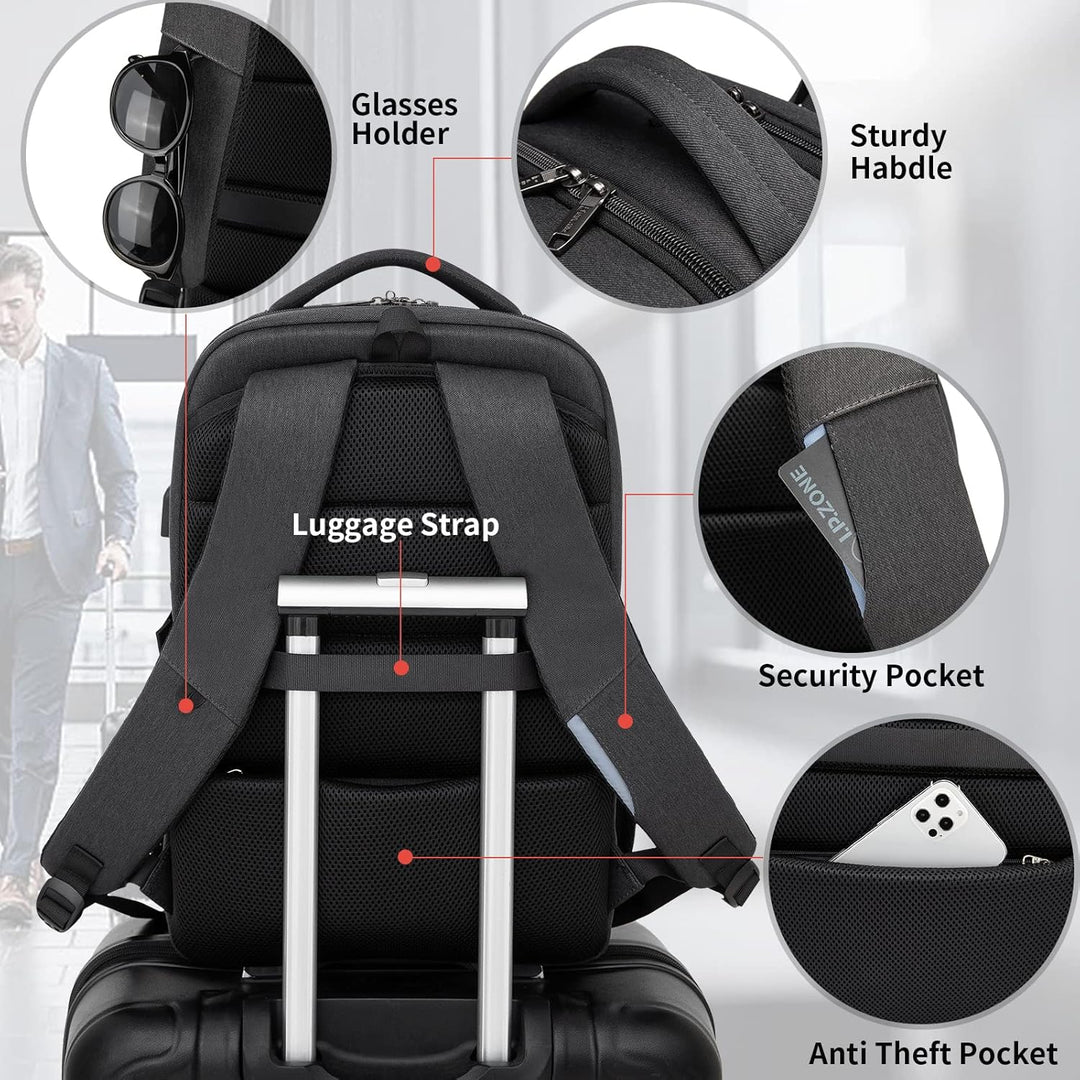 Anti-theft unisex backpack with hidden zipper pocket, grey