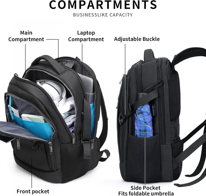 Unisex travel backpack in black, displaying comfort and durability