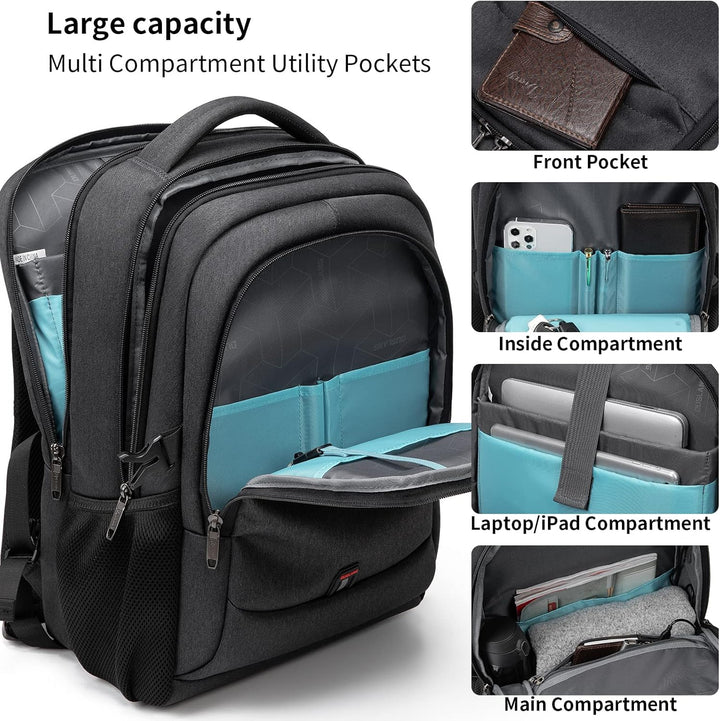 Travel laptop backpack in black, ready for adventure with practical features