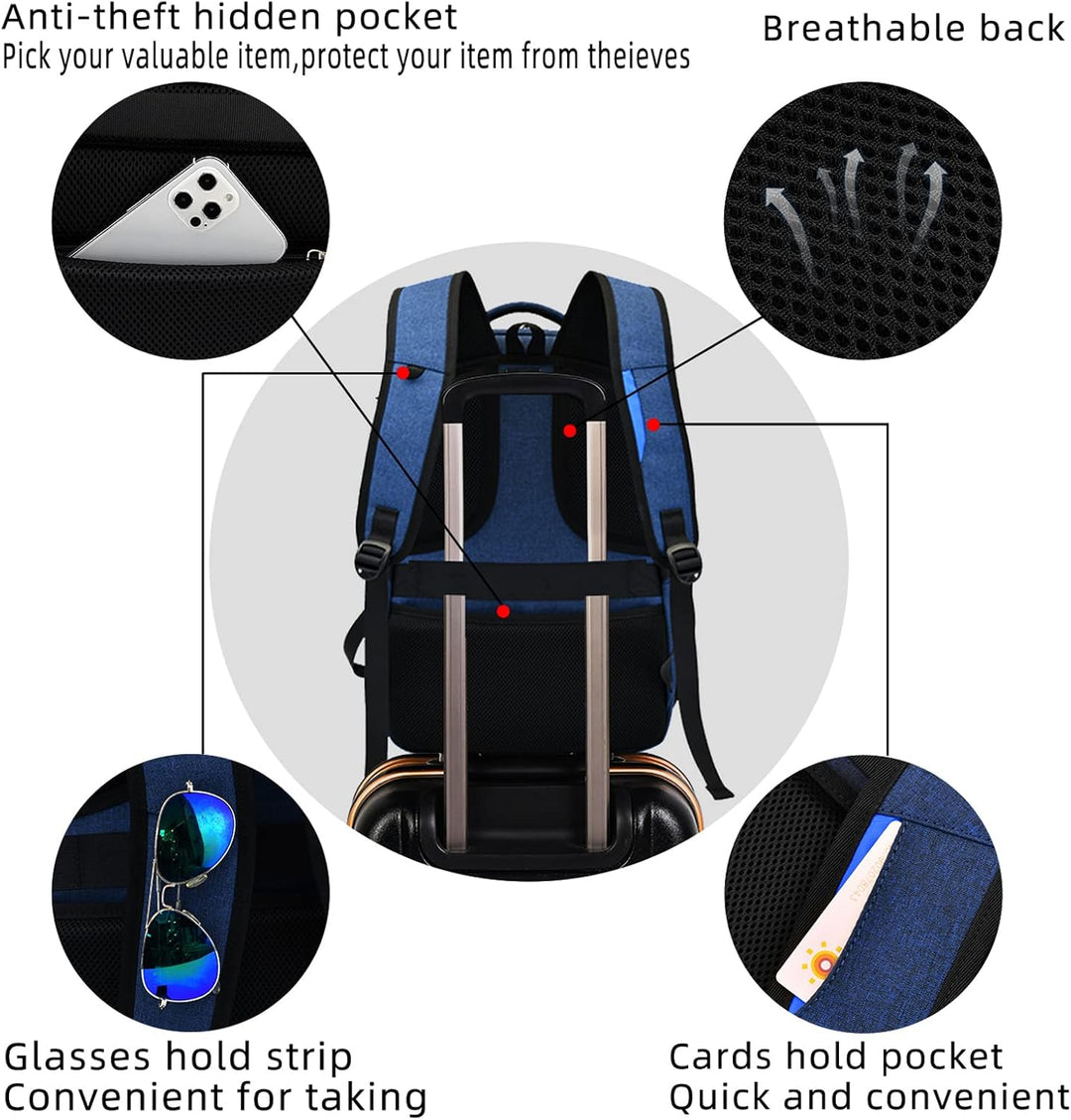 Back view of black water-resistant laptop backpack with padded straps, anti-theft design