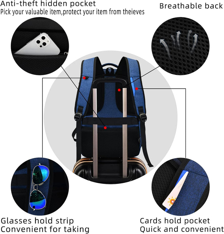 Back view of black water-resistant laptop backpack with padded straps, anti-theft design
