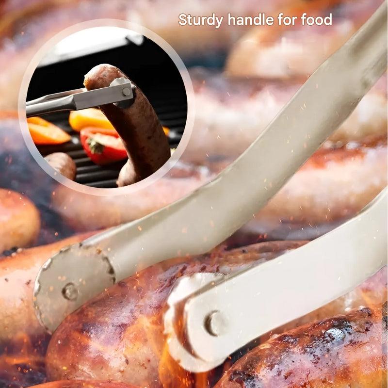 Essential grill accessory: GrillGrip Pro BBQ tongs, versatile stainless steel food flipper for outdoor cooking.