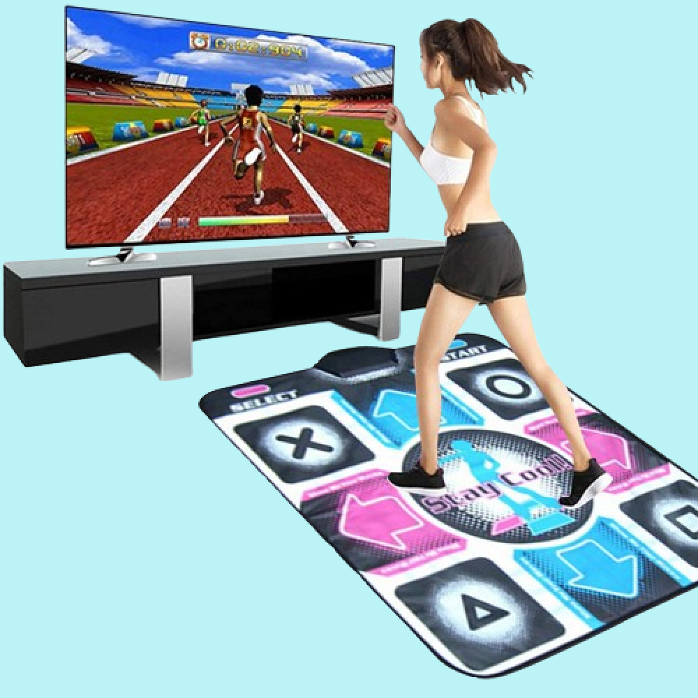 Kids having active fun on GroovePlay interactive dance mat. Engaging electronic game for home entertainment & fitness.