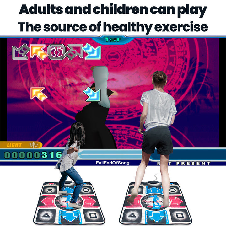 Adults enjoying GroovePlay interactive dance mat. Fun electronic game for home exercise, fitness & active play.