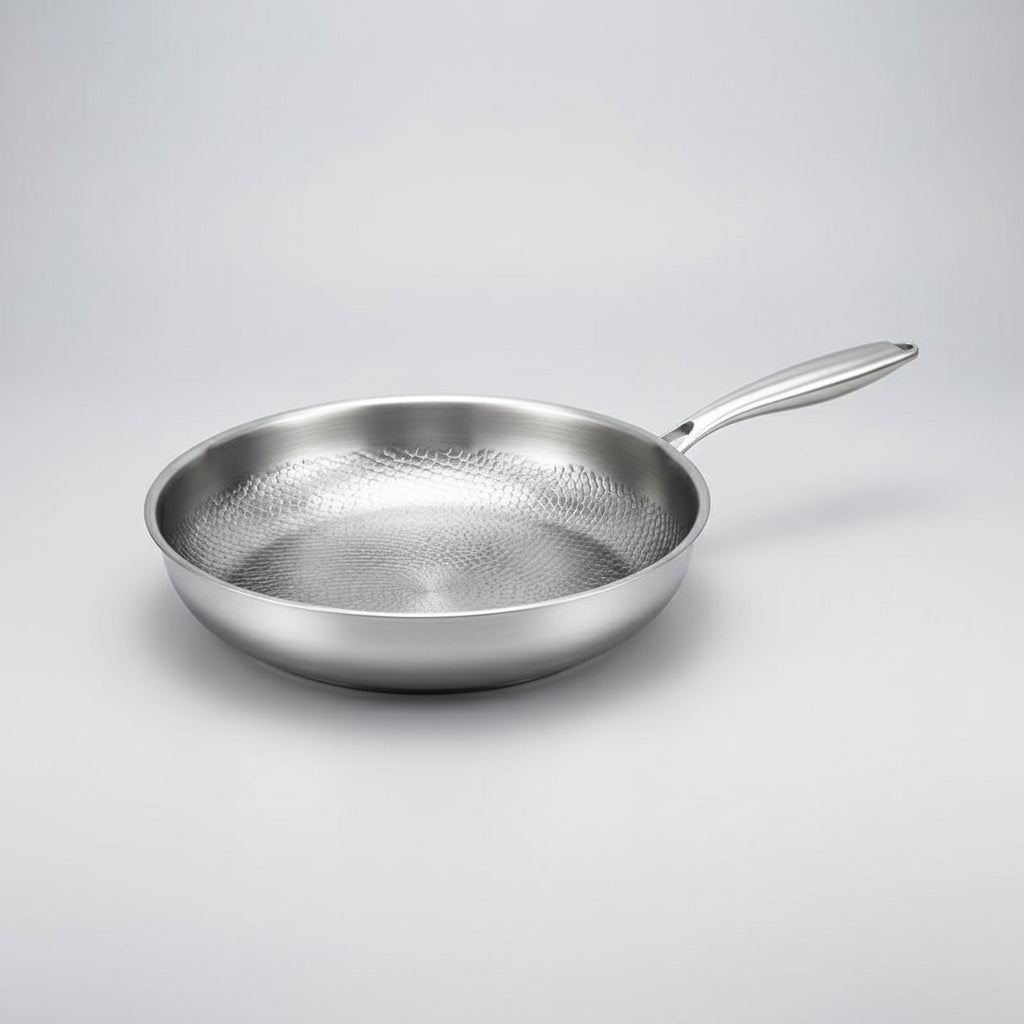 Easy-clean hammered titanium skillet, a durable non-stick frying pan for induction cooktops.