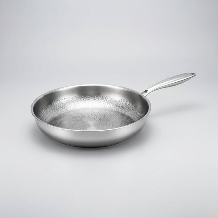 Easy-clean hammered titanium skillet, a durable non-stick frying pan for induction cooktops.