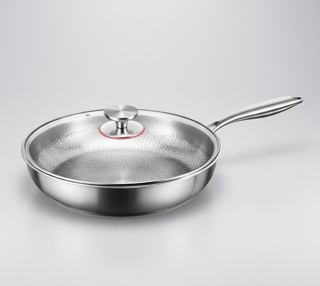 Professional-grade hammered titanium non-stick cookware, perfect for induction and healthy frying.