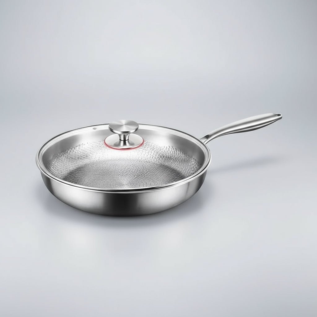 Versatile hammered titanium non-stick frying pan, excellent for everyday induction cooking.