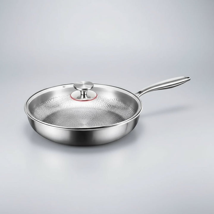 Versatile hammered titanium non-stick frying pan, excellent for everyday induction cooking.