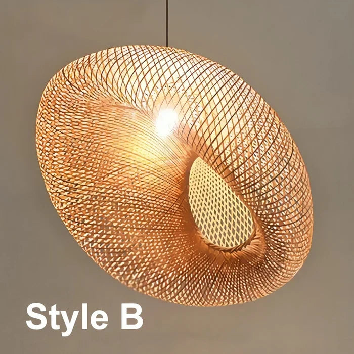 Eco-friendly natural rattan pendant light. Woven ceiling fixture for sustainable, organic & modern home decor styles.