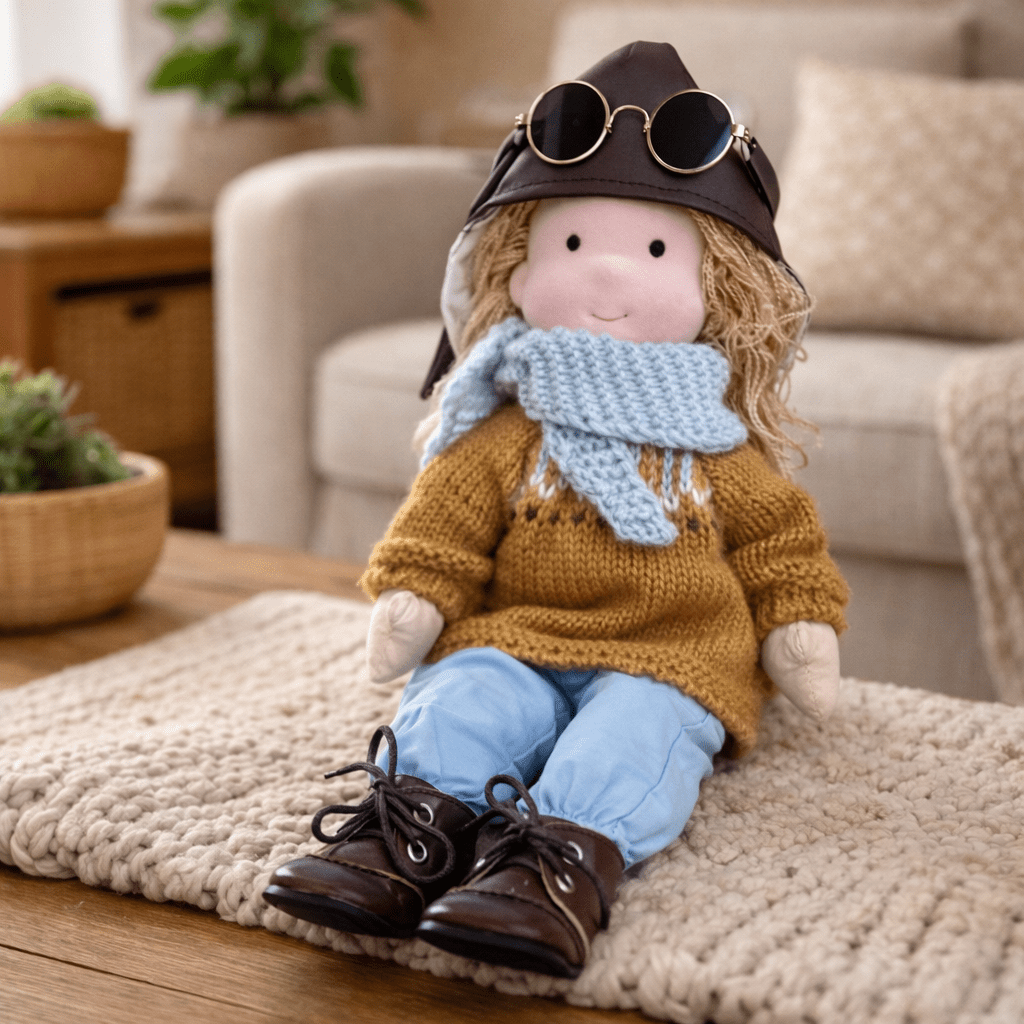 Waldorf doll for kids, lovingly handmade from soft cotton for imaginative & educational play.