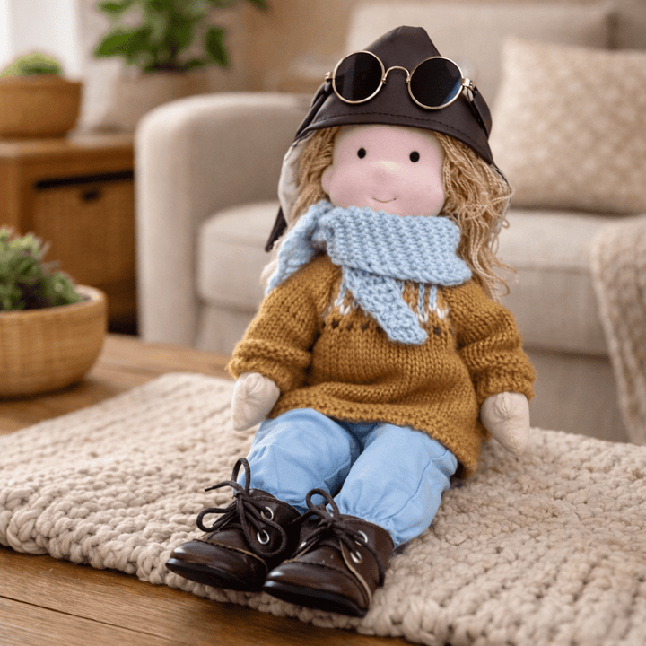 Waldorf doll for kids, lovingly handmade from soft cotton for imaginative & educational play.
