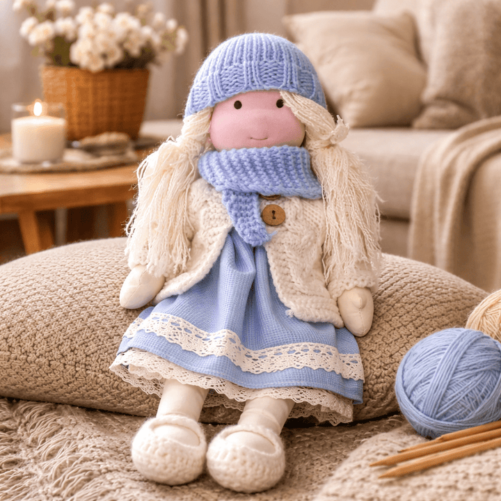 Wholesome cotton Waldorf doll, fostering creativity and imaginative storytelling in kids.