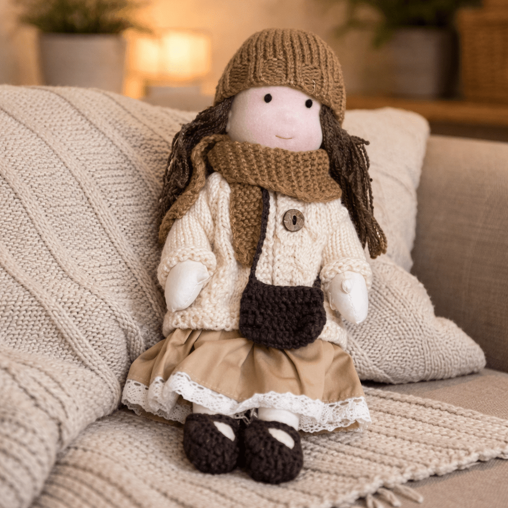 Waldorf doll designed for connection, soft cotton for imaginative cuddling and play.
