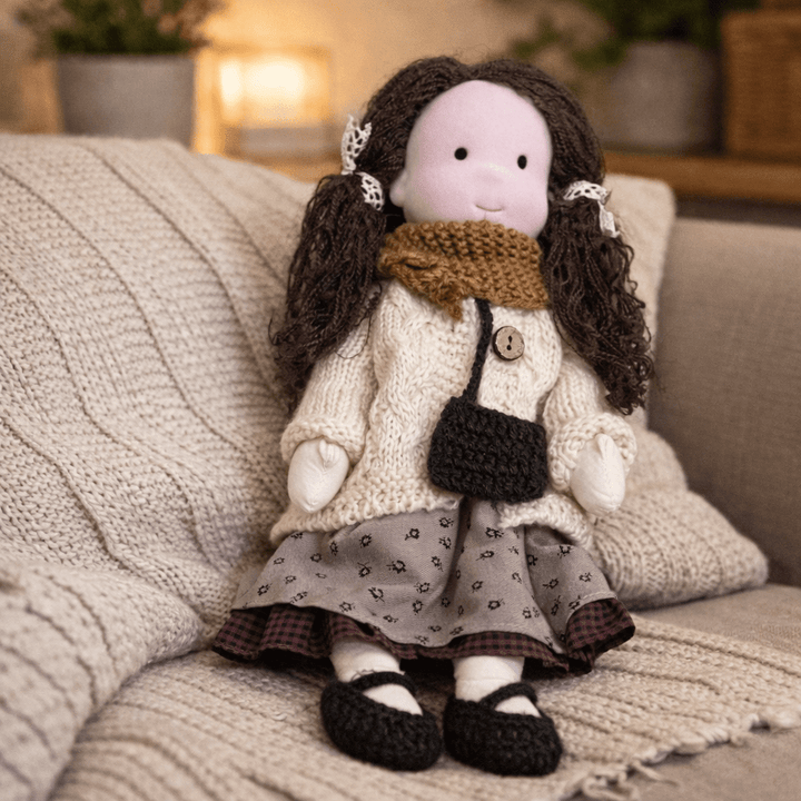 Waldorf doll with lovely features, crafted from cotton for imaginative play.