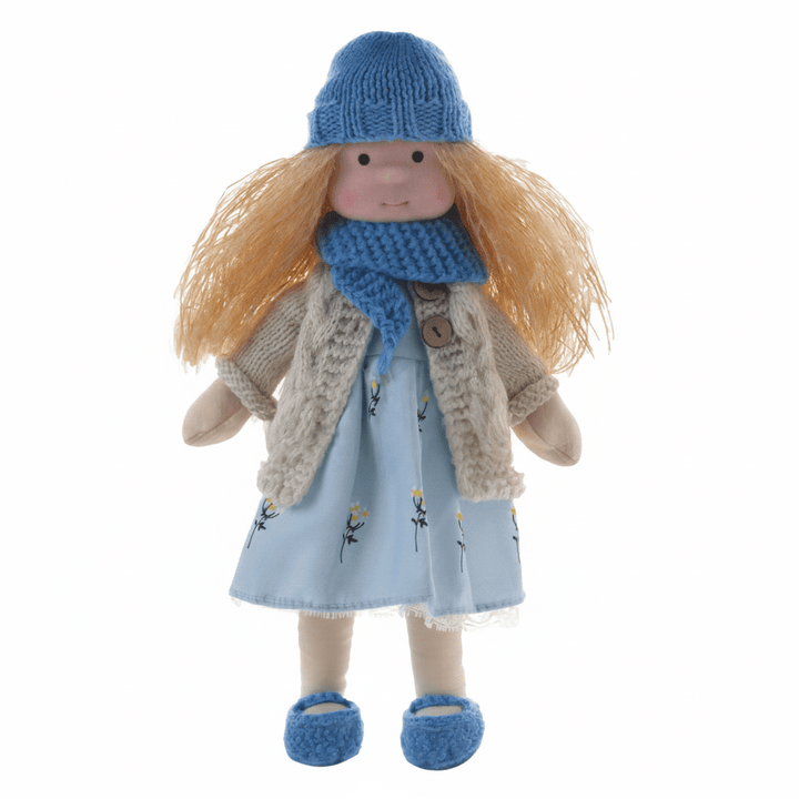 Artful cotton Waldorf doll, inspiring creative expression and imaginative storytelling.