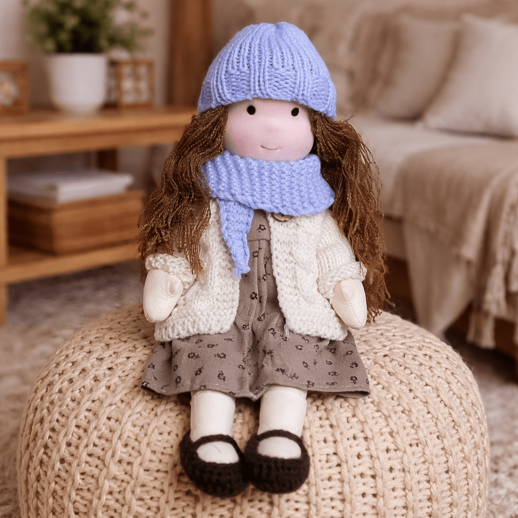 Artisanal Waldorf doll, handmade from cotton, inspiring creative play for kids.