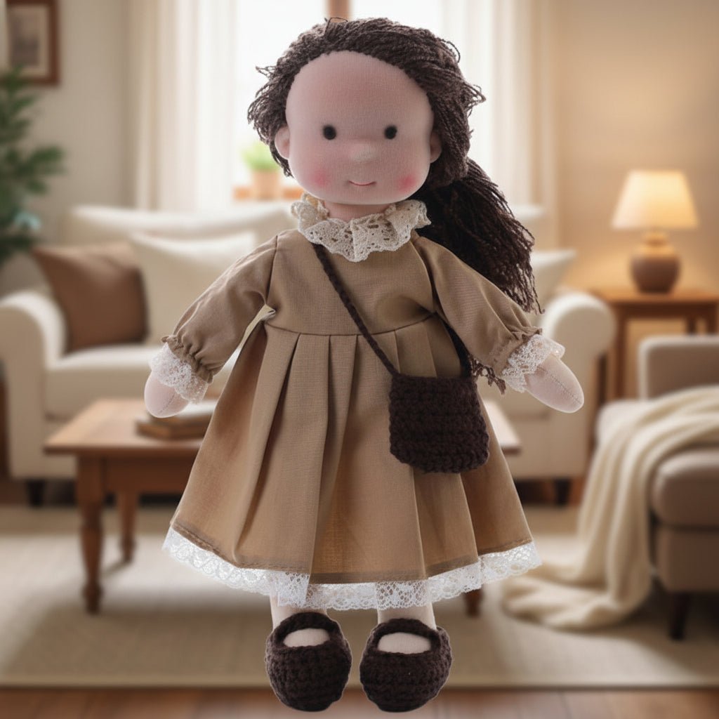 Complete cotton Waldorf doll, ready for adventures in imaginative and creative play.