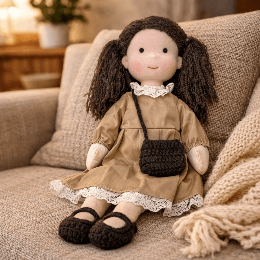 Waldorf-style cotton doll, encouraging imaginative play & sensory exploration for children.