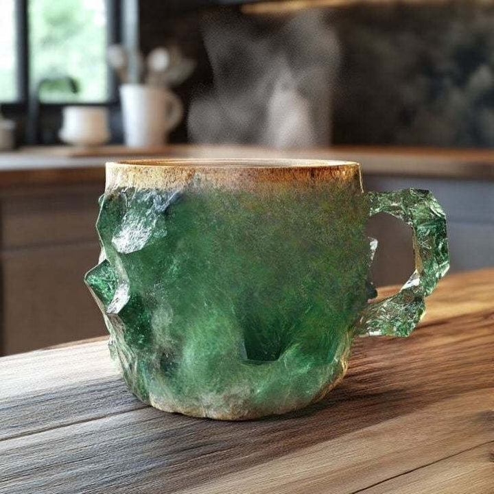 Amethyst-inspired crystal coffee mug, unique handcrafted beverage container, an elegant gift idea for coffee lovers.