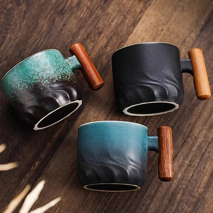 Handcrafted Mini Retrograde ceramic coffee mug with unique design, perfect for artisan coffee lovers & home decor.
