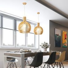 Natural wood pendant lamp, handcrafted to create warm ambiance in any living space.