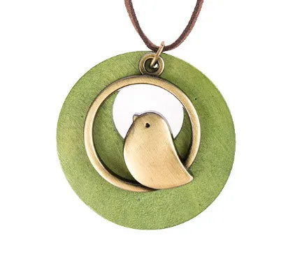 Handcrafted wooden bird necklace for women, unique ethnic design, nature-inspired boho chic jewelry.