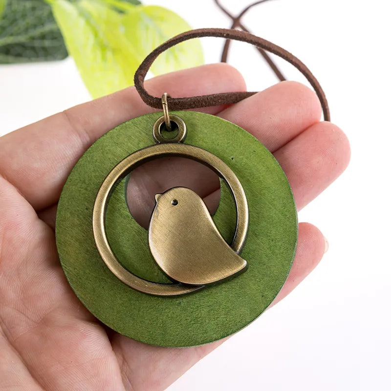 Nature-inspired handcrafted wooden bird necklace, ethnic design, a perfect unique gift for women.