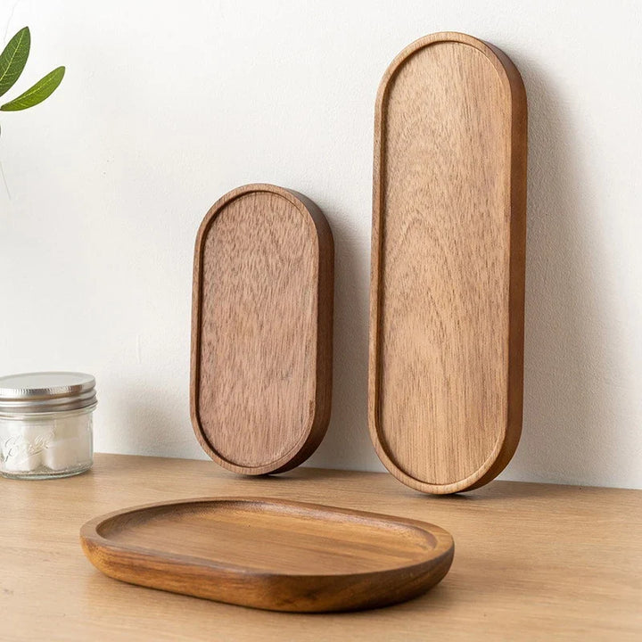 Rustic wooden serving tray for coffee, drinks, or decorative tabletop display.