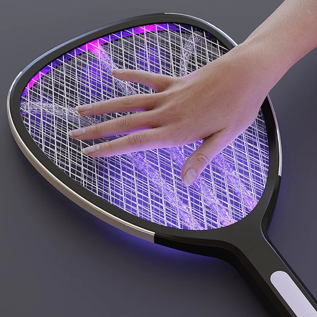 Indoor electric mosquito swatter. Handheld rechargeable bug zapper for safe home pest control.