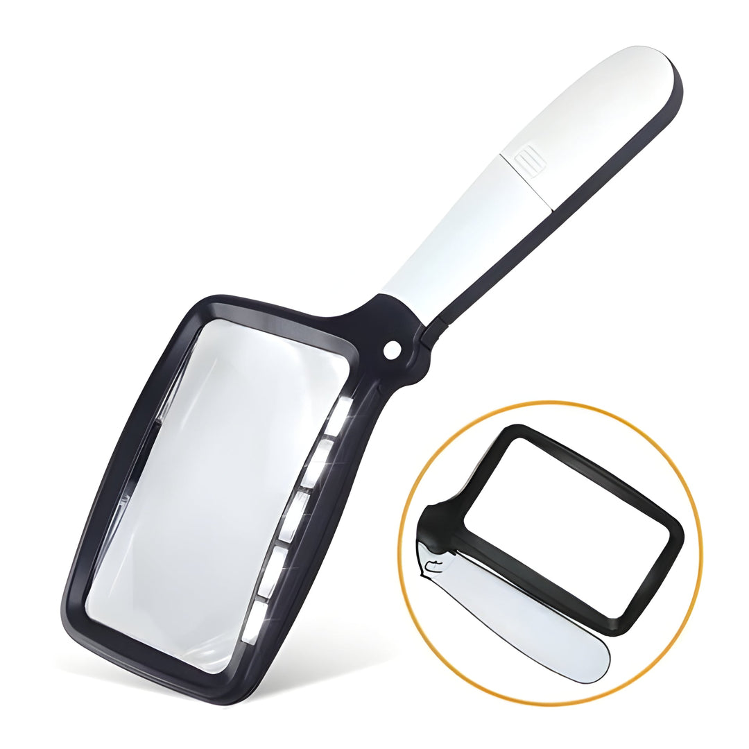 Handheld LED reading magnifier for clear vision, ideal for books, maps, and small print.