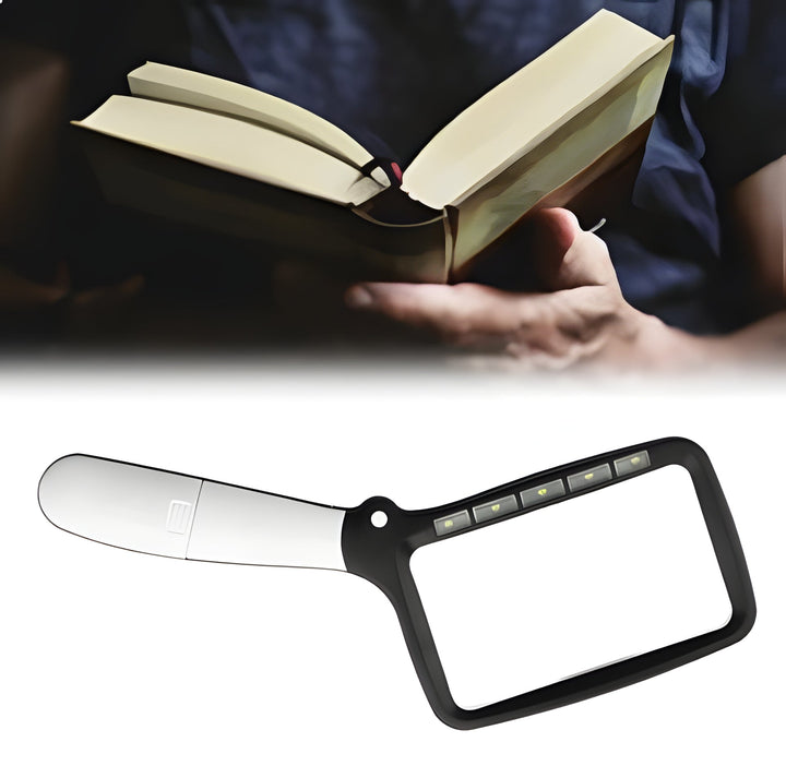 Illuminated LED magnifier, a thoughtful low vision aid for seniors, enhancing reading and detail work.