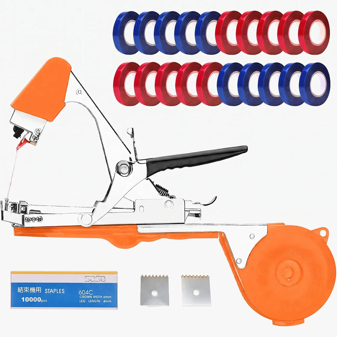 Durable manual vine fastener tool providing essential stem support for healthy garden plant care.