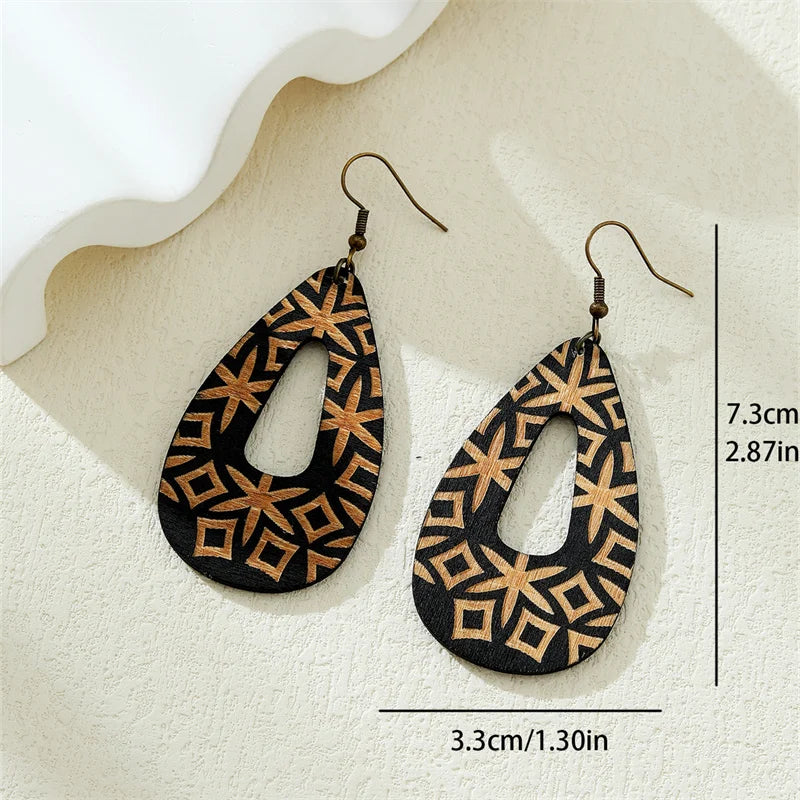 Unique handmade bohemian wood earrings for women. Lightweight boho style fashion accessory, natural & hypoallergenic.