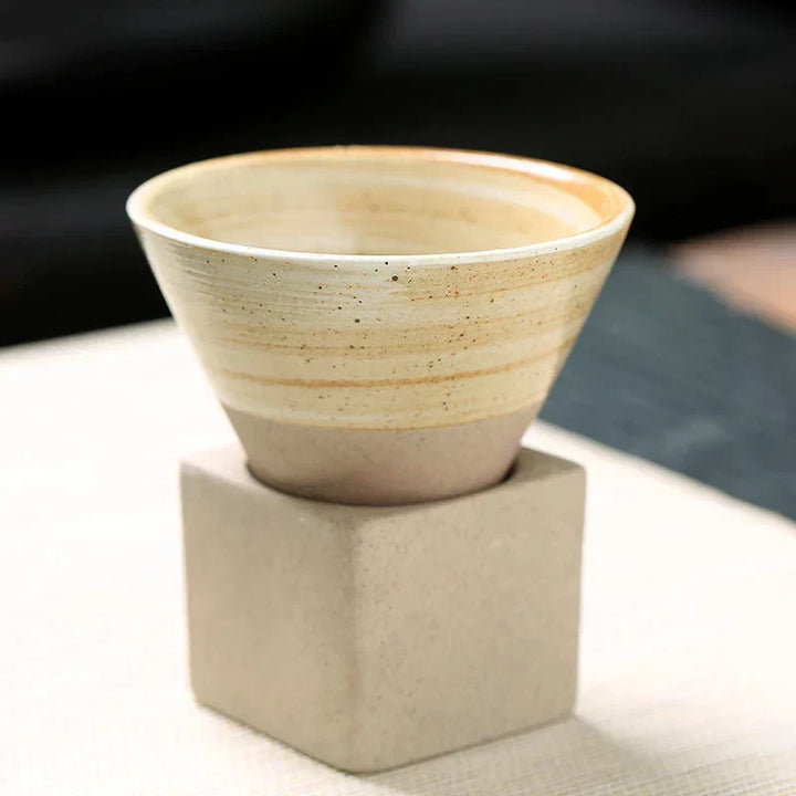 Handmade Japanese porcelain coffee cup, artisan ZenCraft tea mug, unique ceramic drinkware.